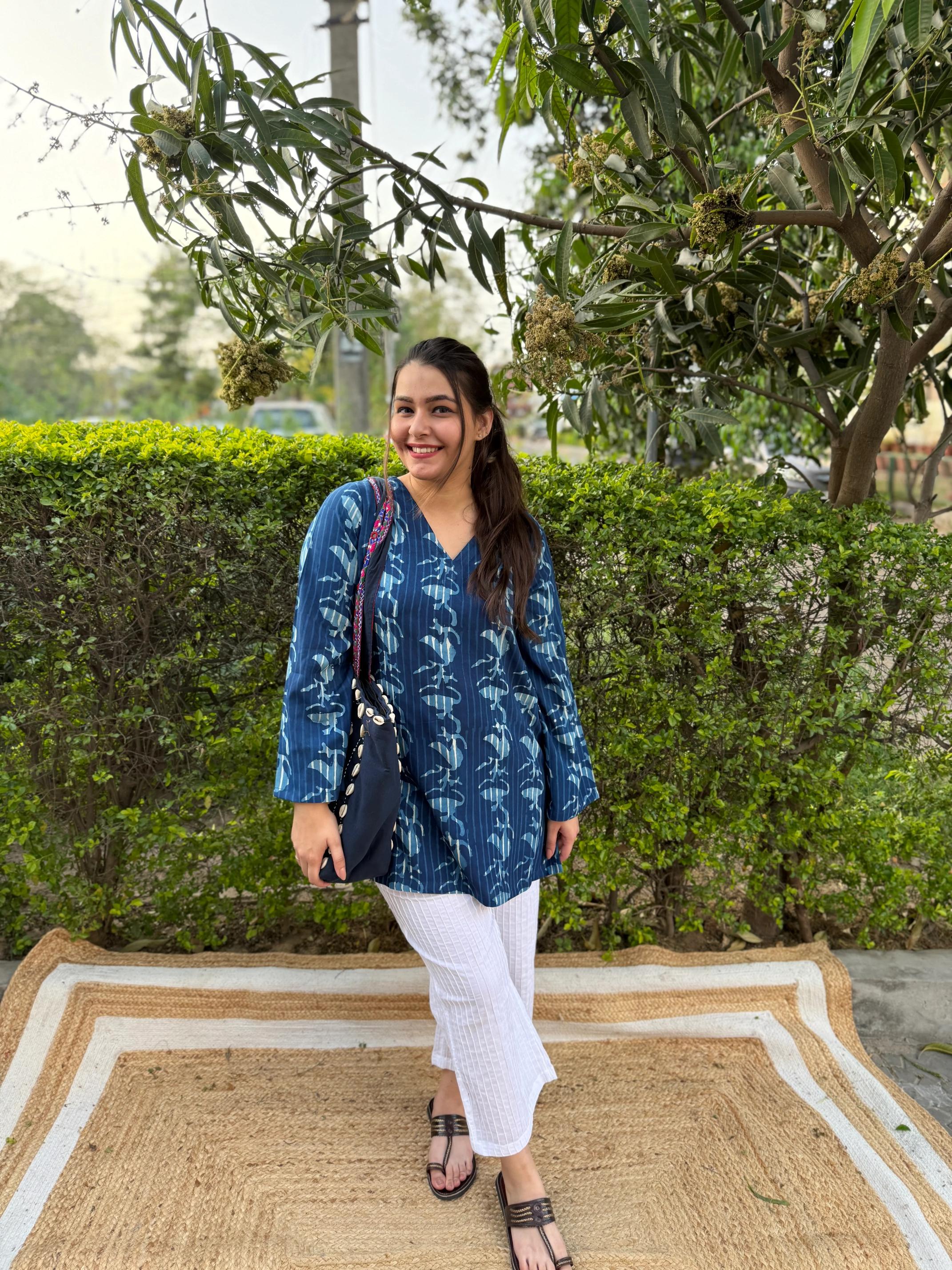 Indigo Cotton Blend Western Short Kurti