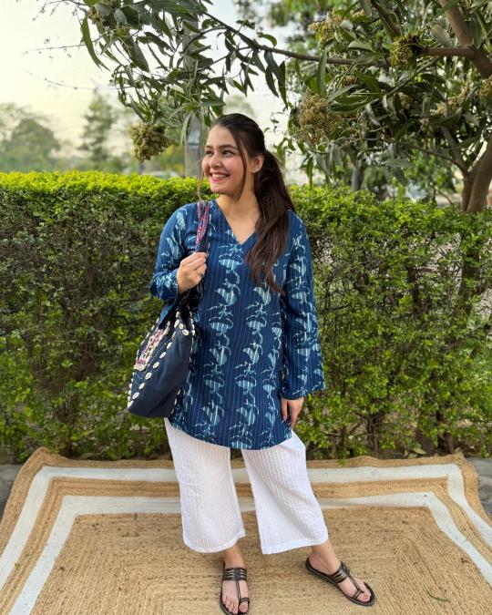 Indigo Cotton Blend Western Short Kurti