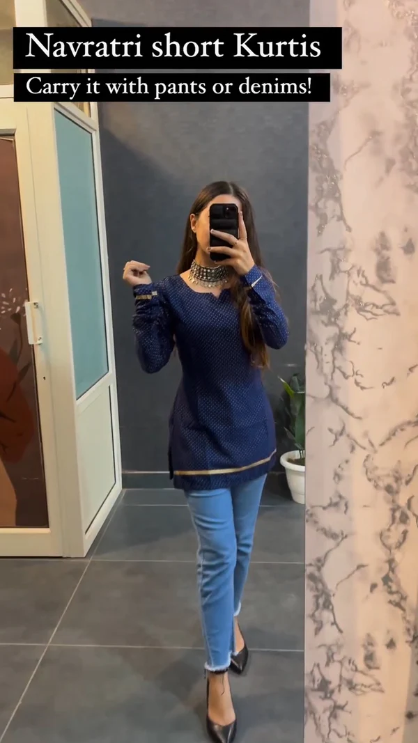 Short Blue Gold Ptti Kurta For Women