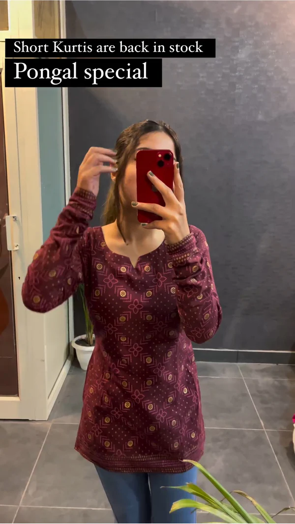 New Chamak Maroon Short Kurta For women