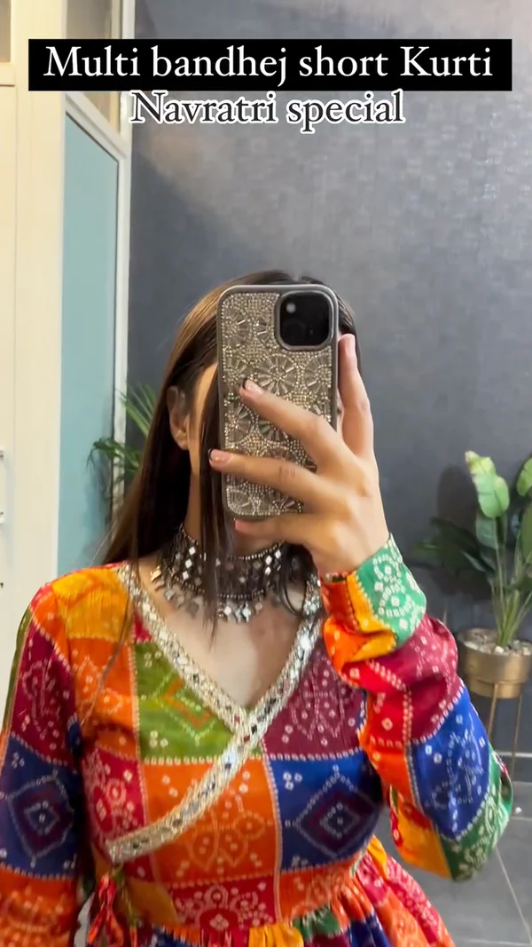 Navratri Special Multi Bandhej Short less Top