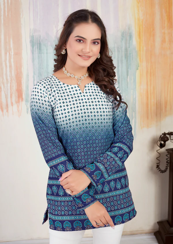 Cotton Printed Short Kurtas With Full Sleeves