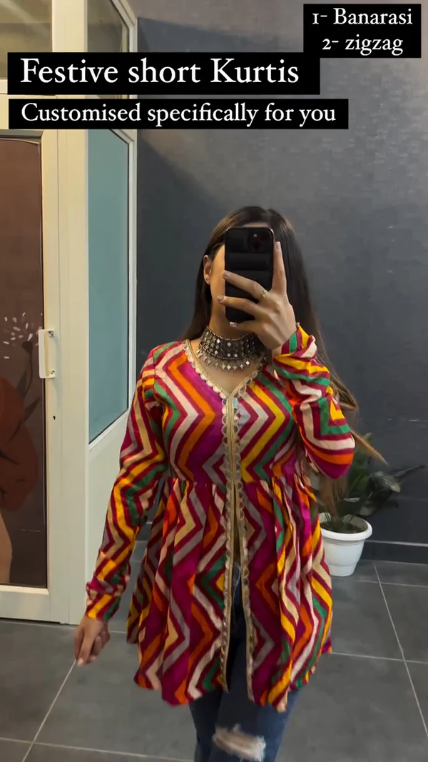 Presented Summer Special Cotton ZigZeg Printed Short Kurtis