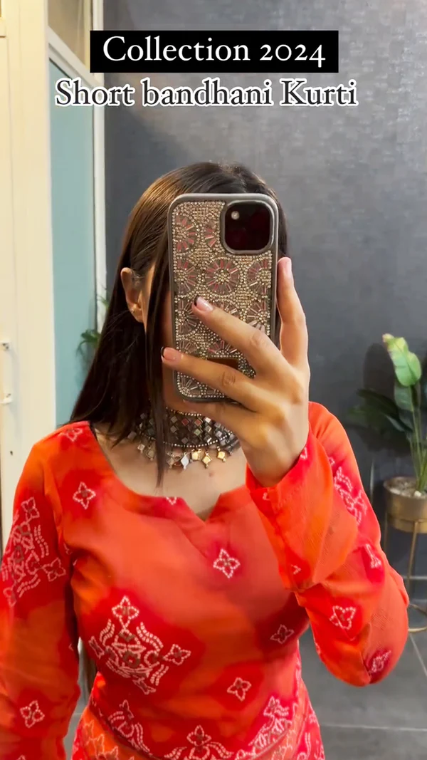 Festive Special Short Rust Orange Bandhani Short Kurti