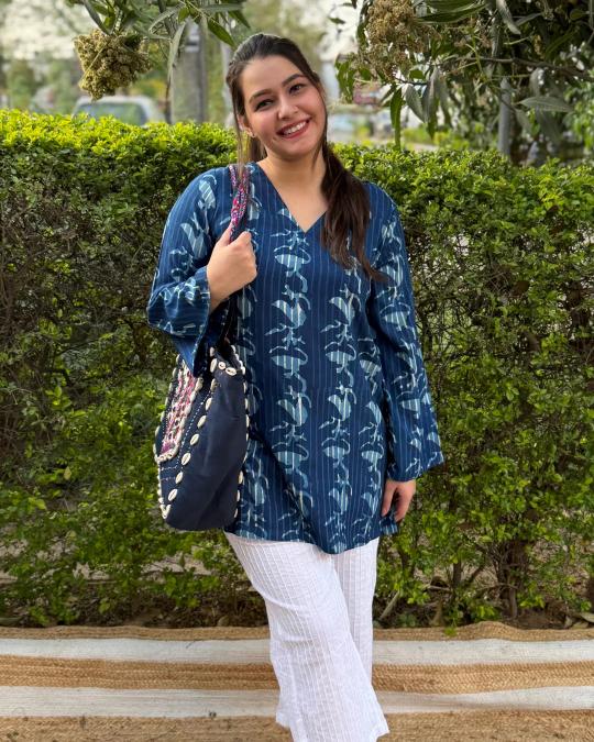 Indigo Cotton Blend Western Short Kurti