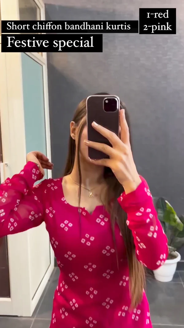 Short chiffon Bandhani Kurtis for festival