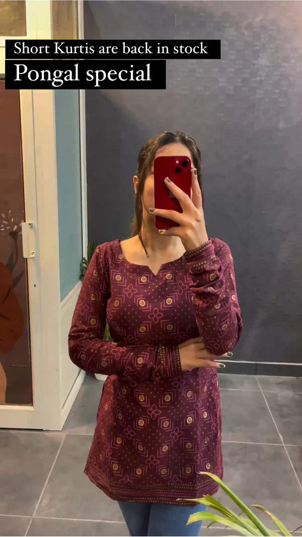 New Chamak Maroon Short Kurta For women