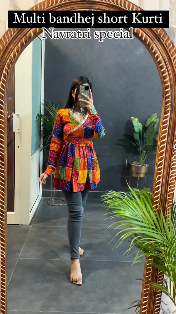 Navratri Special Multi Bandhej Short less Top