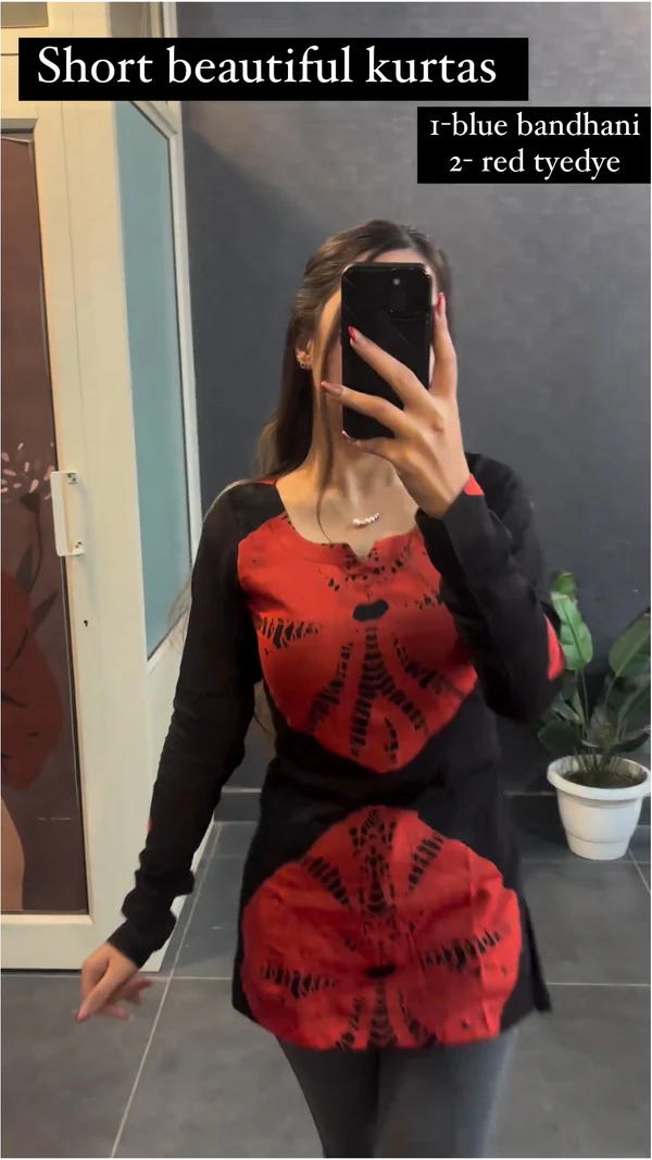 Black Cotton Short Kurti for Women