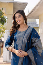 Groovy Blue Pure Heavy Designer Chanderi Silk Suit Set