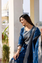 Groovy Blue Pure Heavy Designer Chanderi Silk Suit Set