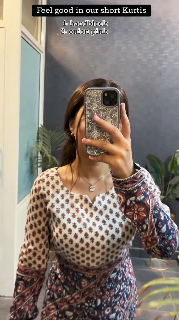 Handblock Feel Good In Our Womens Short Kurtis