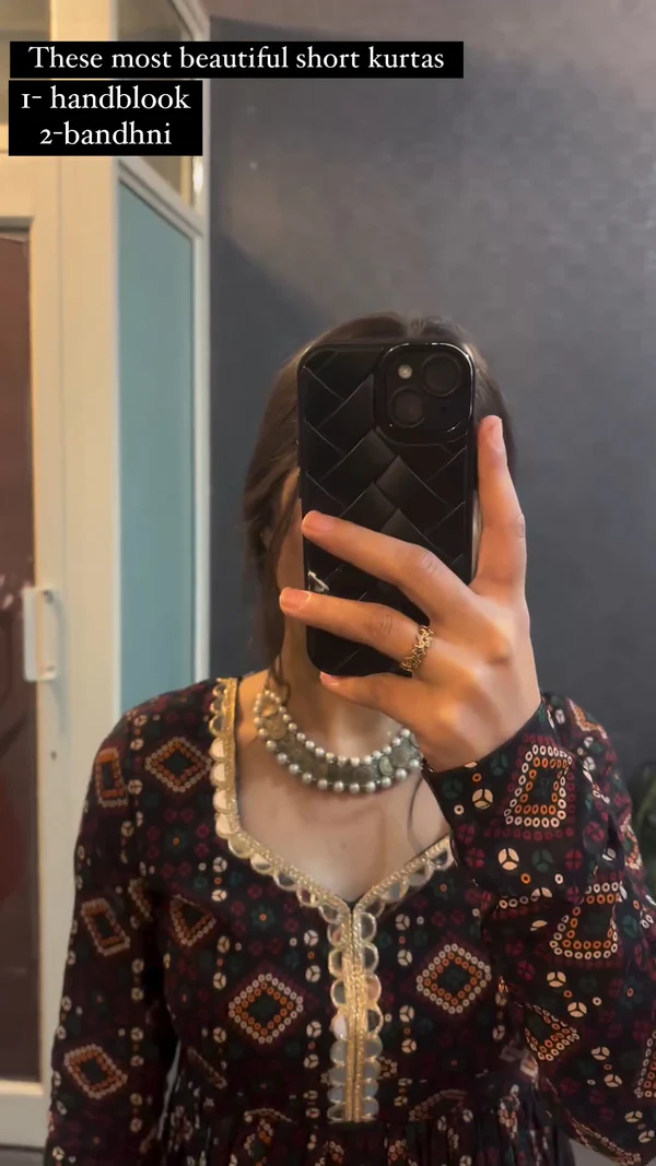 Brown Cotton Handblock Short Top