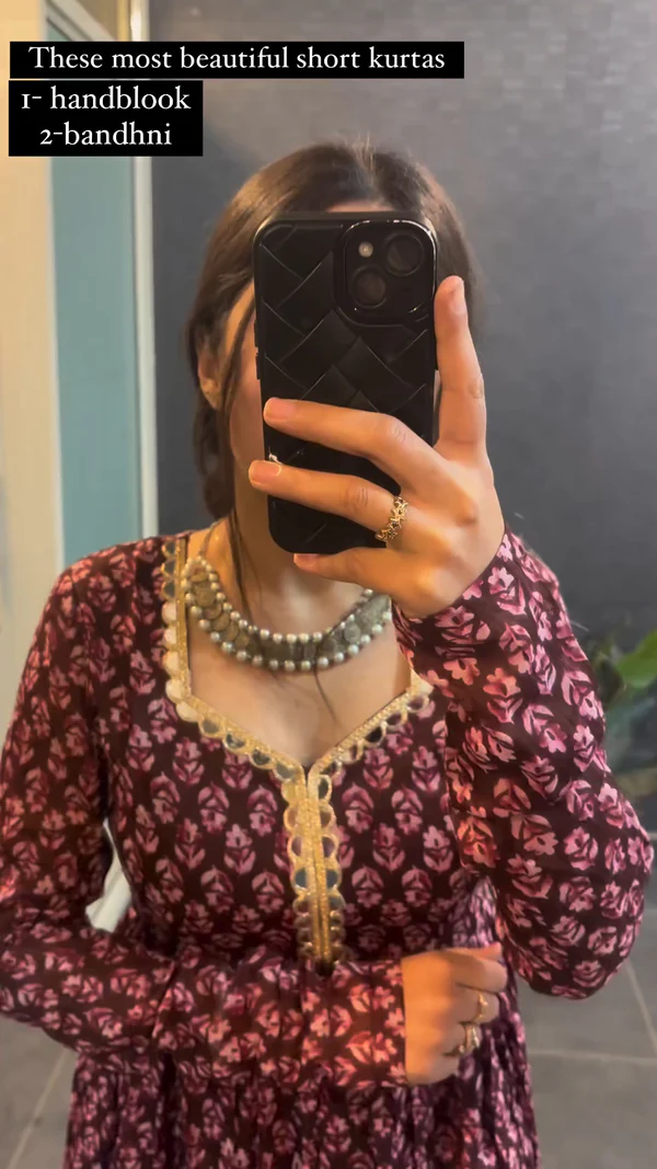 Maroon Cotton Handblock Short Less Top