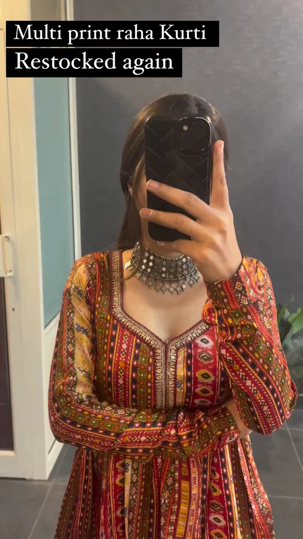 Multi Color Printed Raha Short Kurti