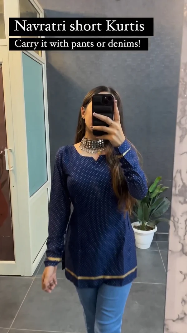 Short Blue Gold Ptti Kurta For Women