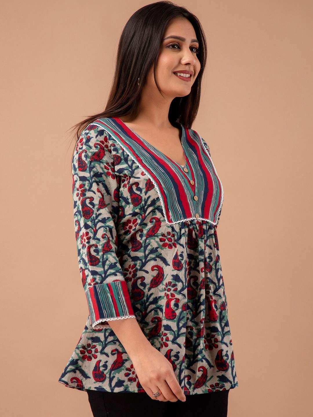 Floral Print Empire A-Line Kurti