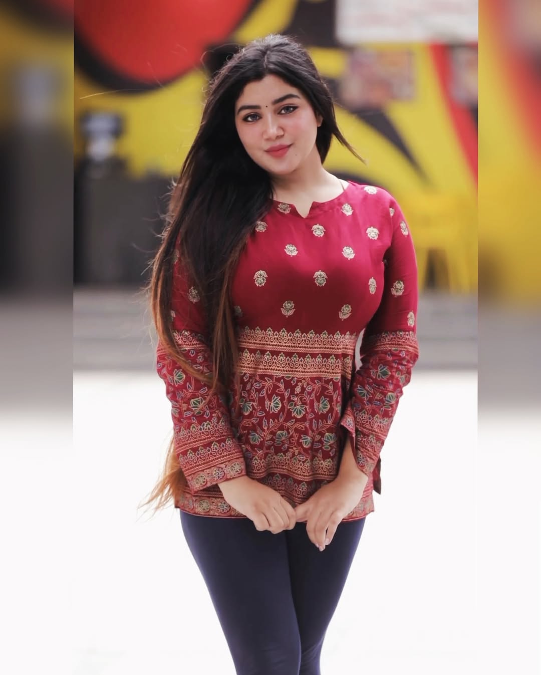 Maroon Jewish Cotton Printed Short Kurti