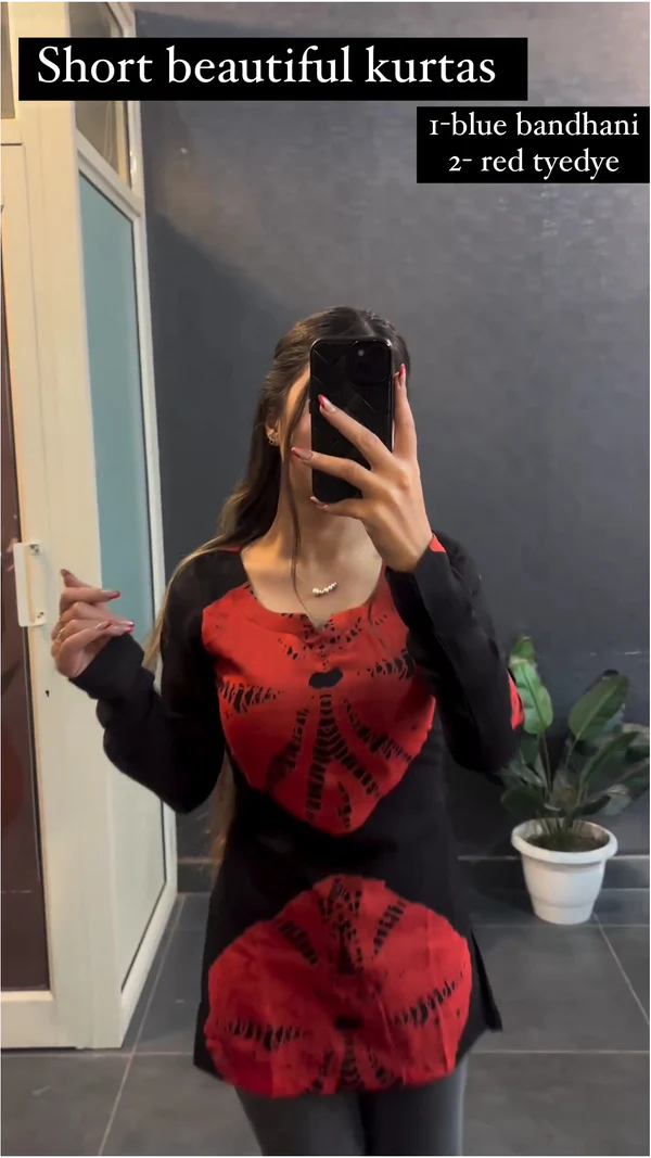 Black Cotton Short Kurti for Women