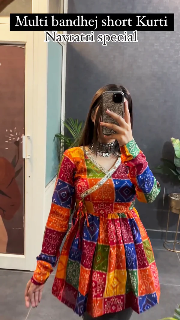 Navratri Special Multi Bandhej Short less Top