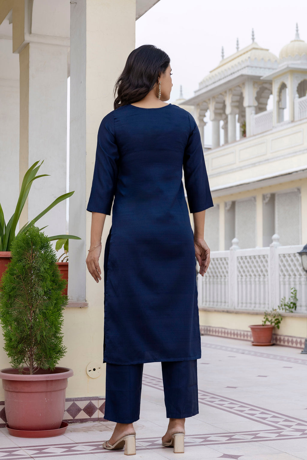 Vegaa Fashion Navy Blue Viscose Rayon Embroidered Salwar Suit