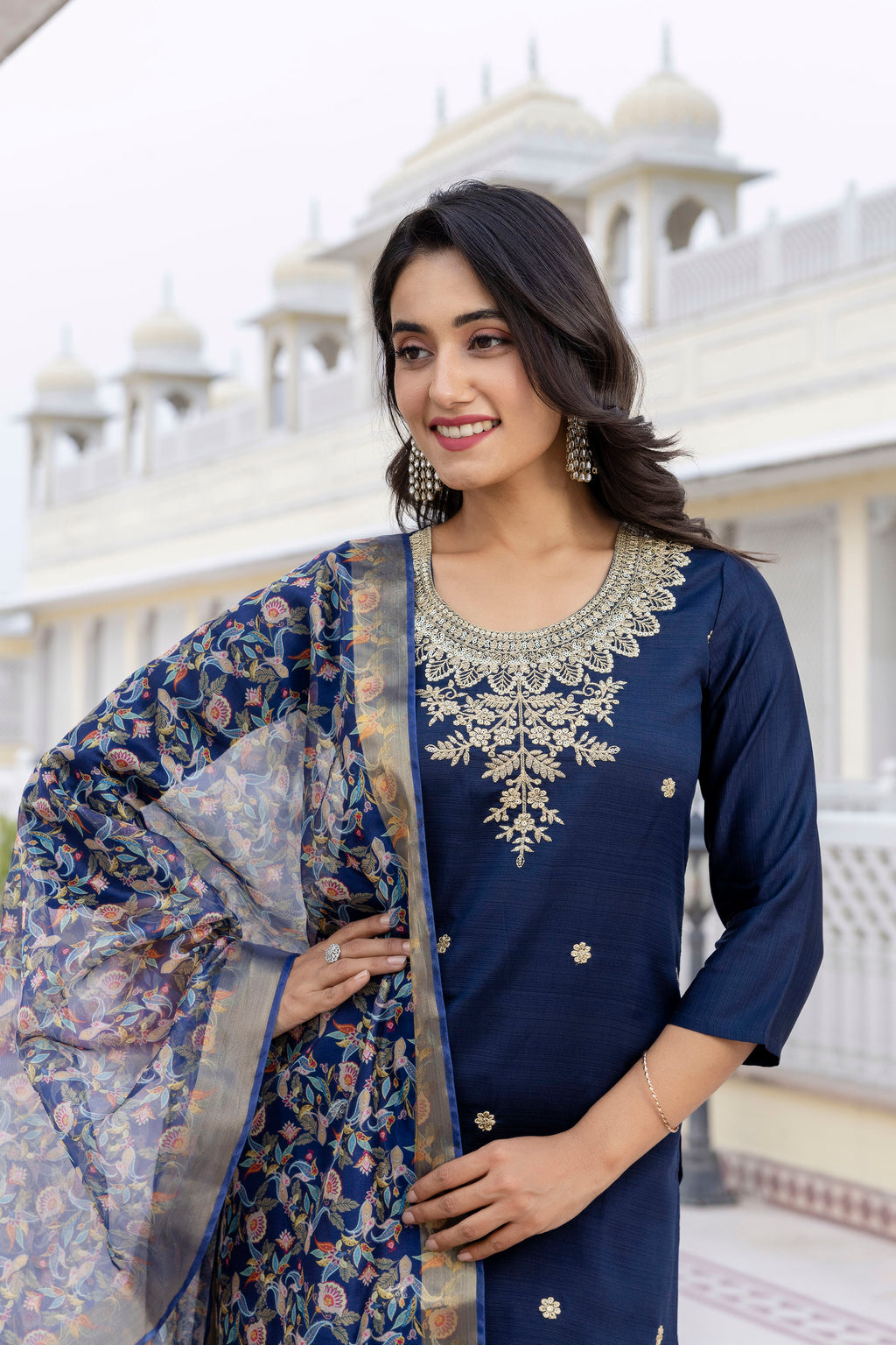 Vegaa Fashion Navy Blue Viscose Rayon Embroidered Salwar Suit