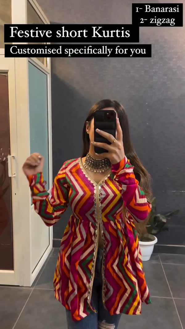 Presented Summer Special Cotton ZigZeg Printed Short Kurtis