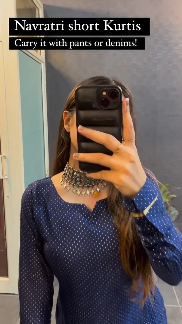 Short Blue Gold Ptti Kurta For Women