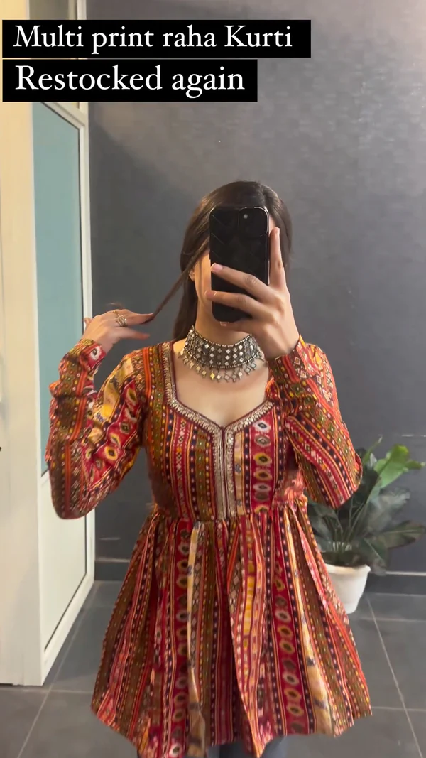 Multi Color Printed Raha Short Kurti