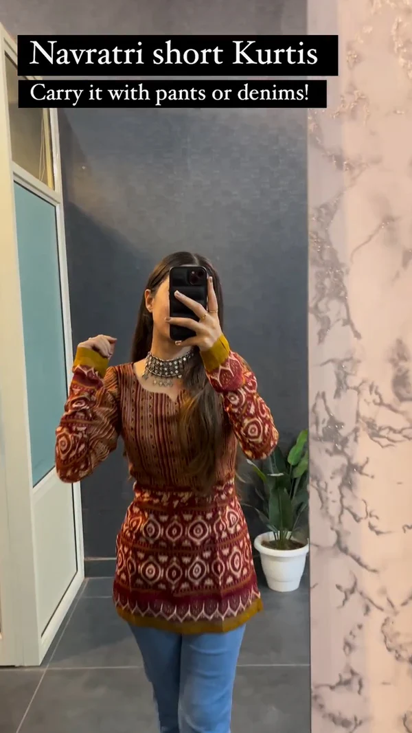 Maroon Cotton Printed Kurti for Women