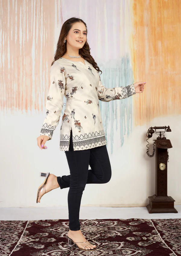 Kofta Cream New Printed Short kurtis