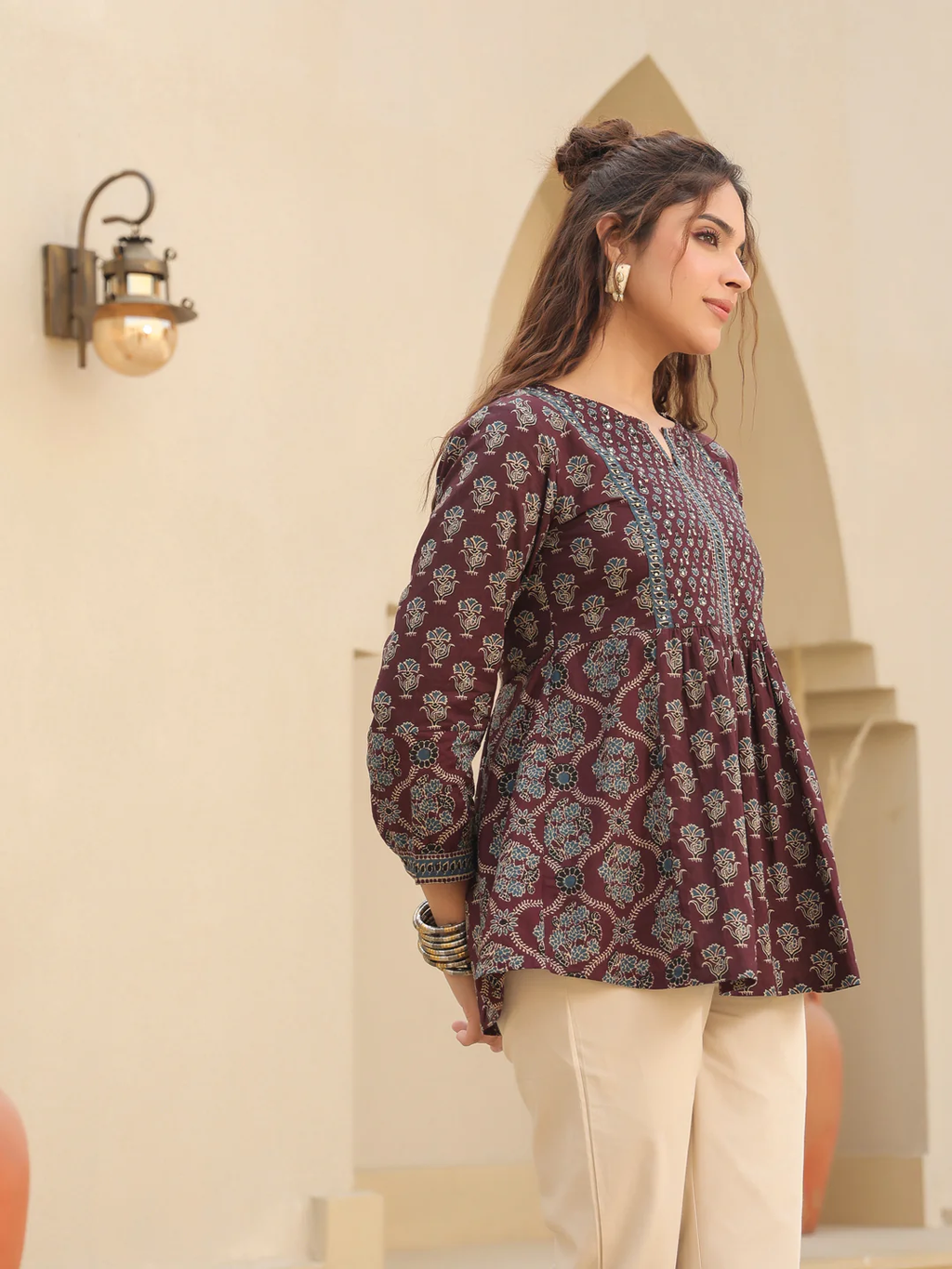 Wine Print Cotton Top Kurti
