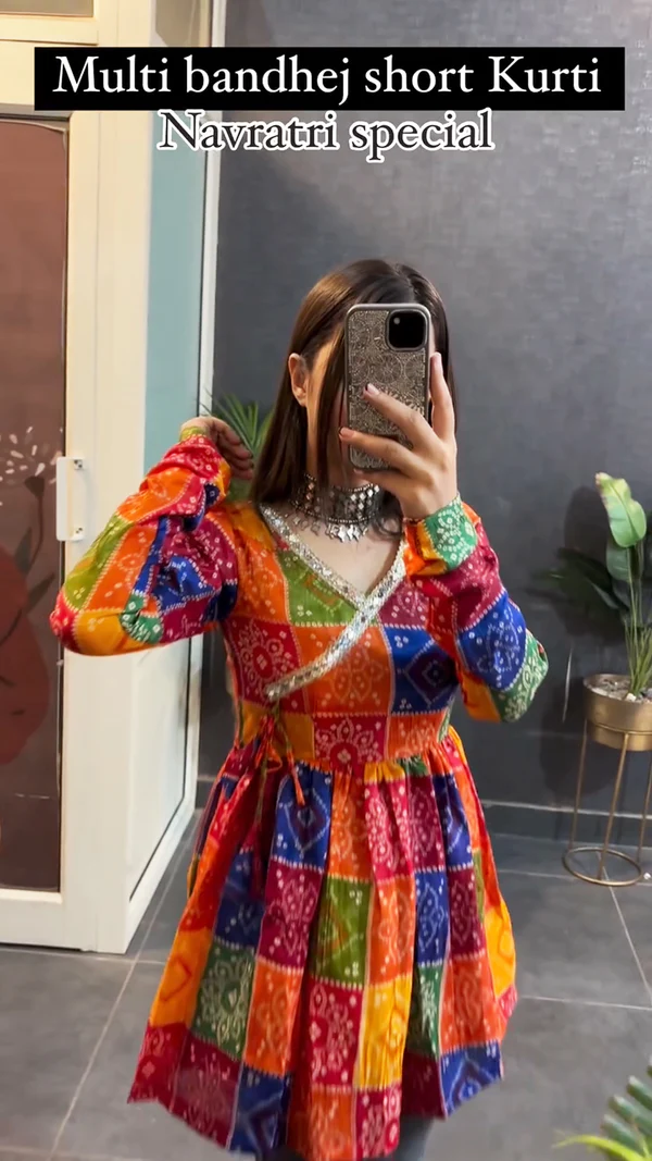 Navratri Special Multi Bandhej Short less Top