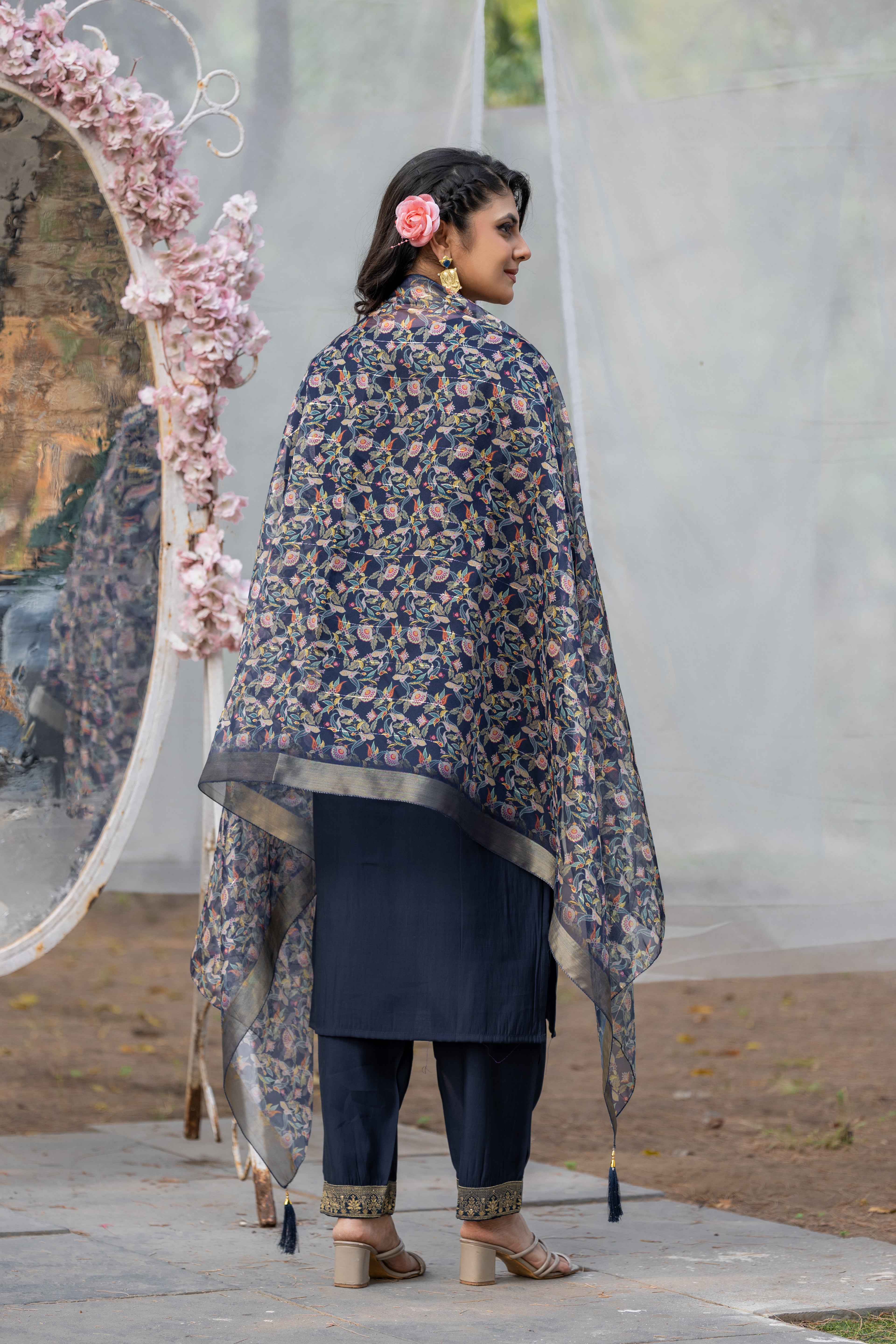 Blue Gottapati Work Silk Kurta Set