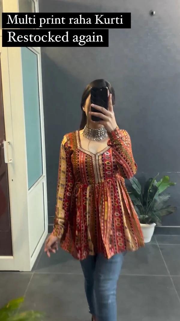 Multi Color Printed Raha Short Kurti
