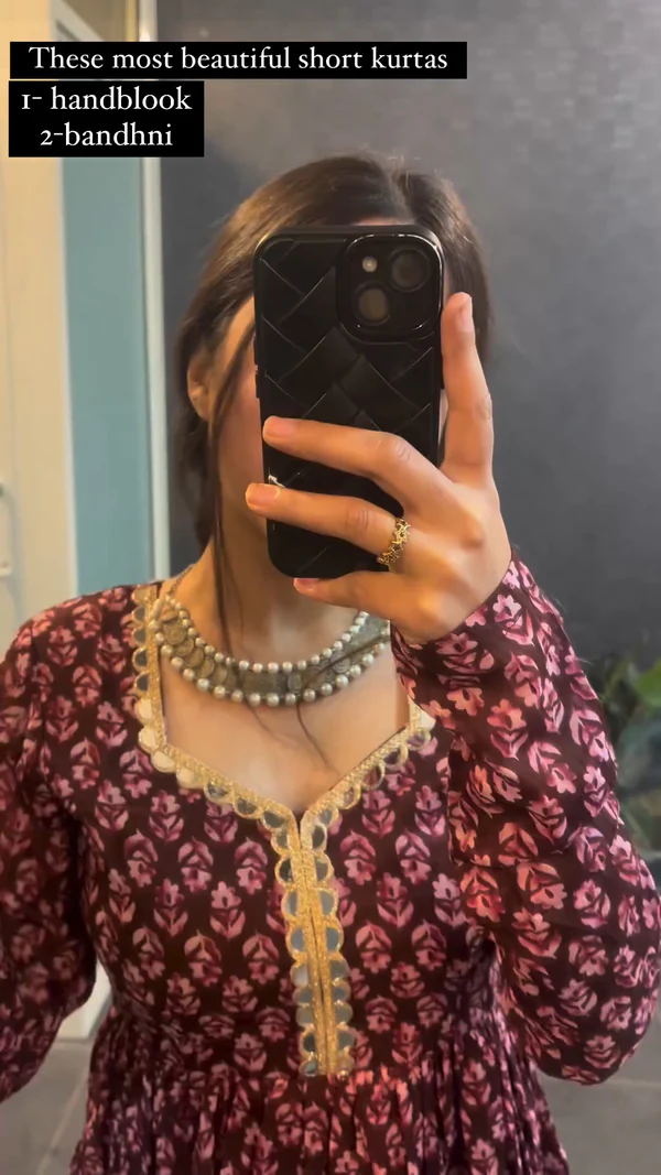 Maroon Cotton Handblock Short Less Top