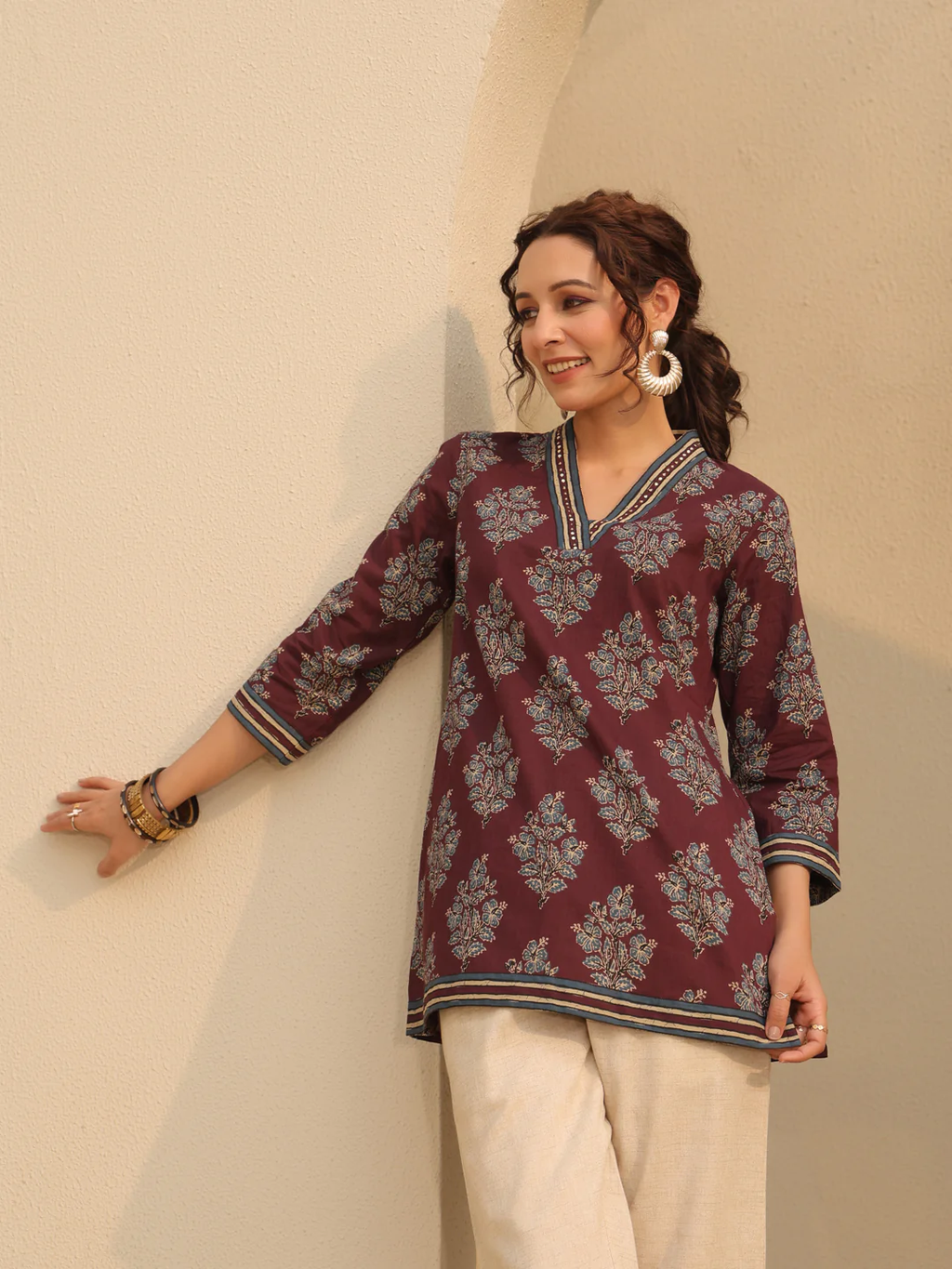 Red Printed Cotton Top Kurti