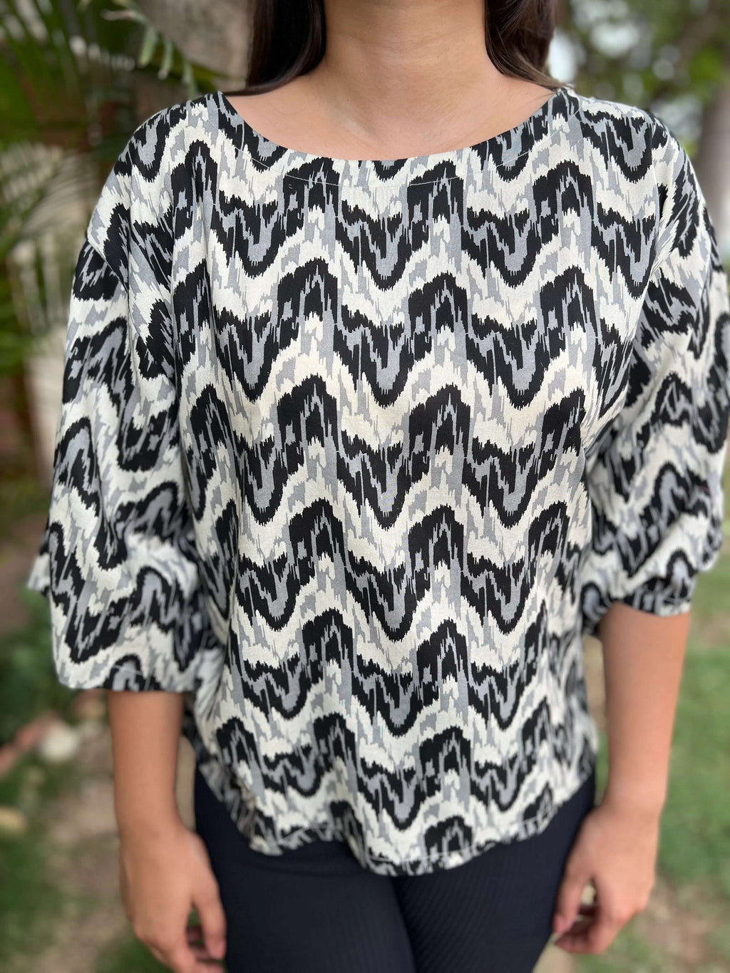 Black White abstract Indowestern Top Kurti