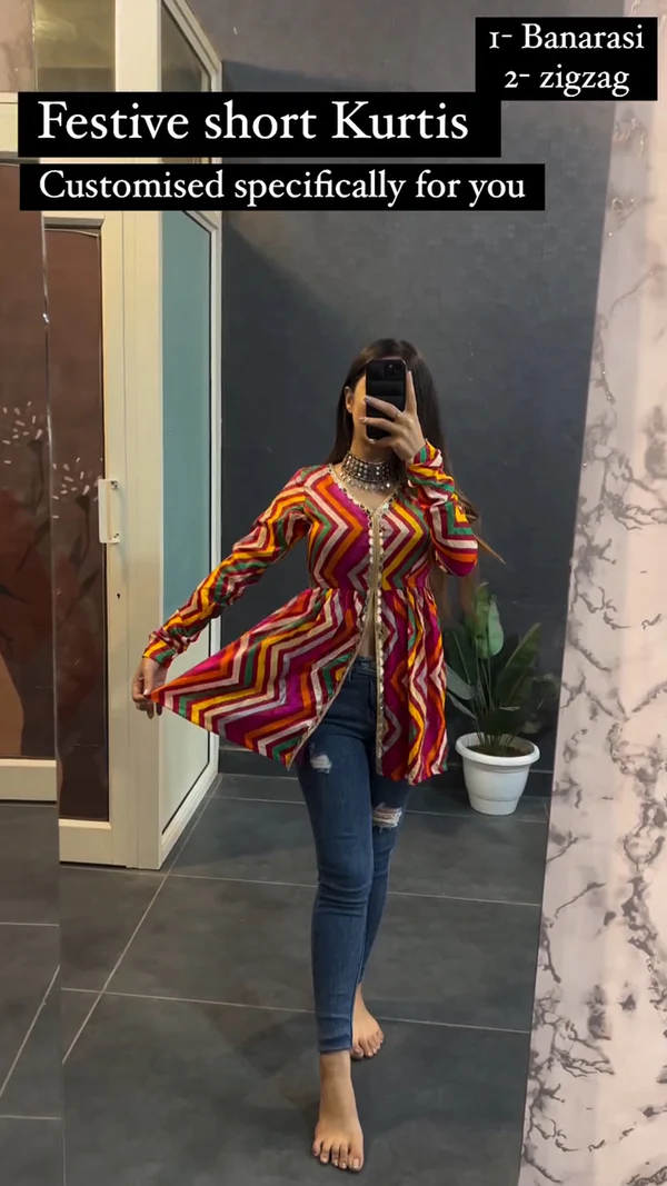 Presented Summer Special Cotton ZigZeg Printed Short Kurtis