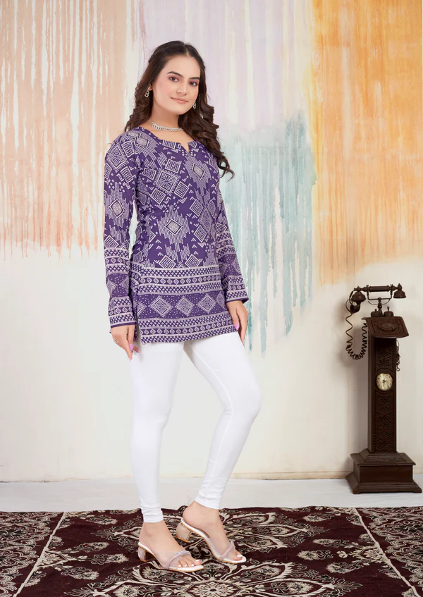 New Bandhani Printed Short Lavender Kurti With Inner