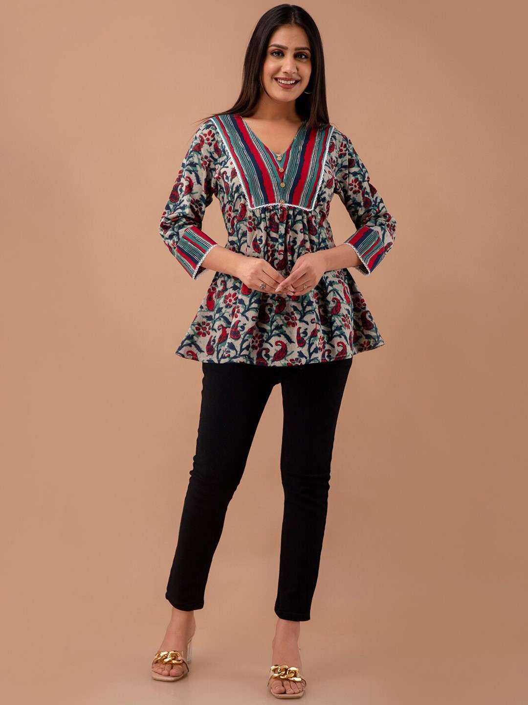 Floral Print Empire A-Line Kurti