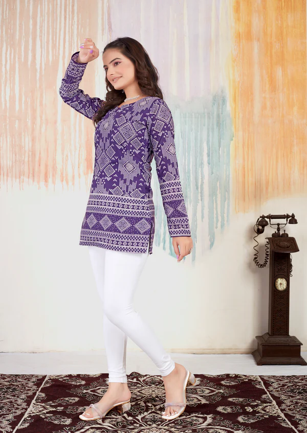 New Bandhani Printed Short Lavender Kurti With Inner
