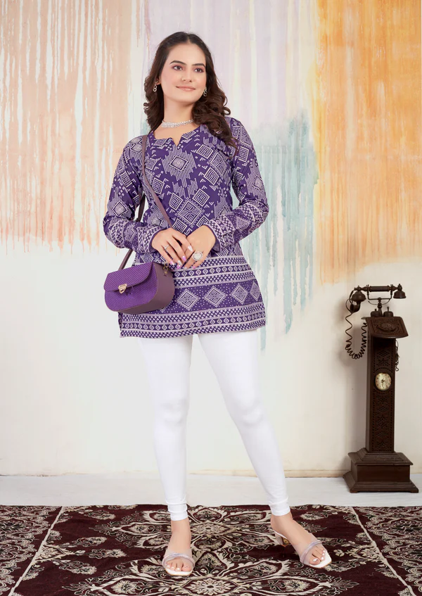 New Bandhani Printed Short Lavender Kurti With Inner