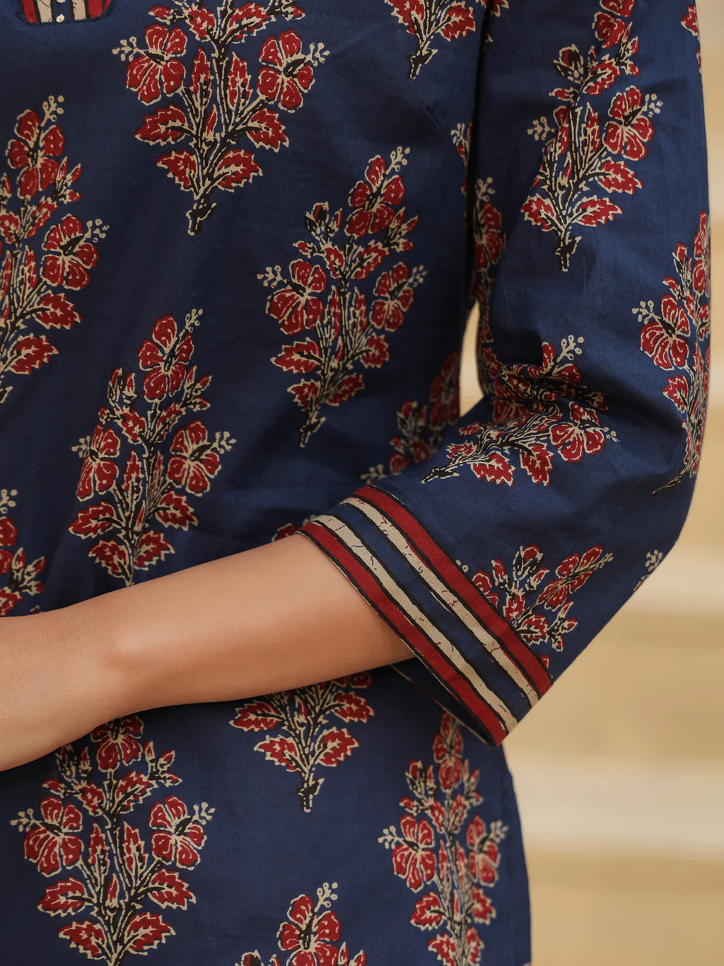 Blue Printed Blue Cotton Top Kurti