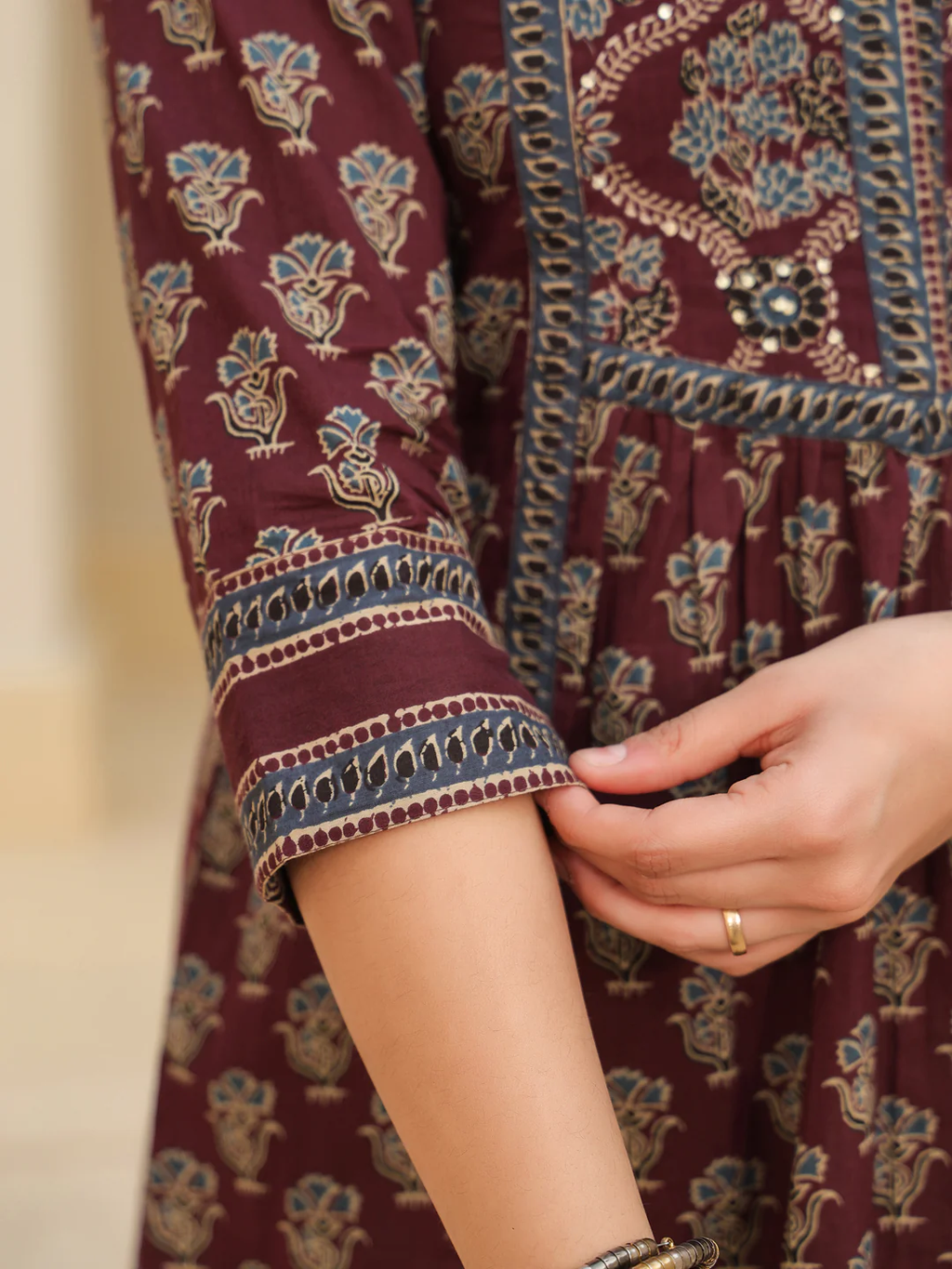 Print Mandarin Collar Cotton Top Kurti