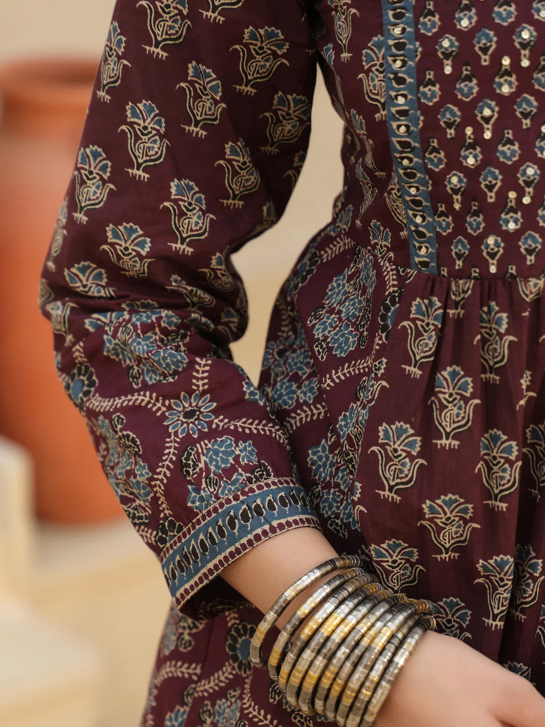 Wine Print Cotton Top Kurti