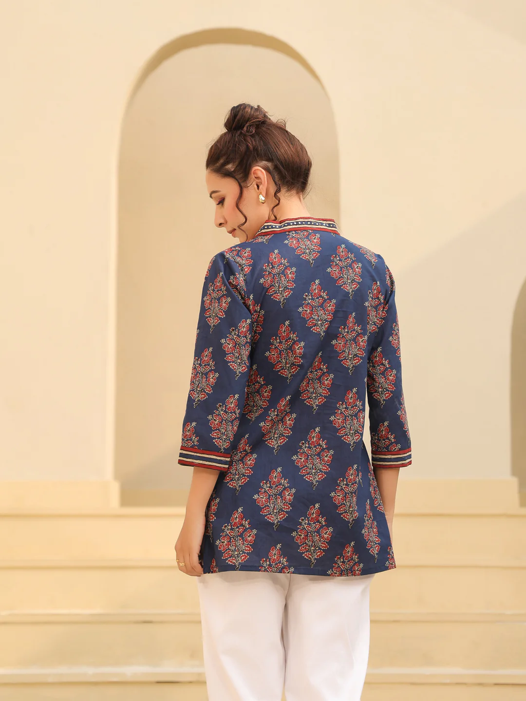 Blue Printed Blue Cotton Top Kurti