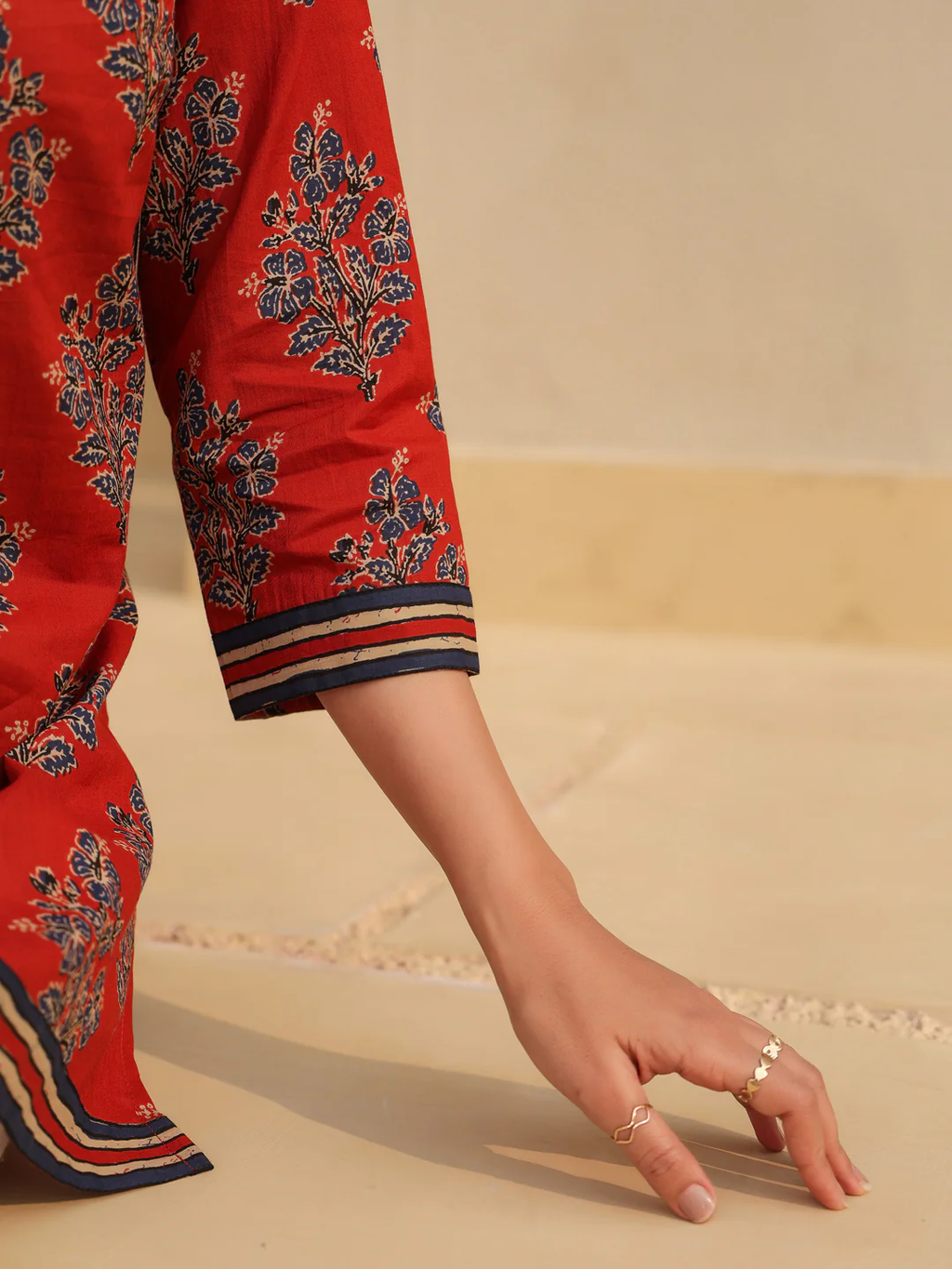 Print Mandarin Collar Cotton Top Kurti