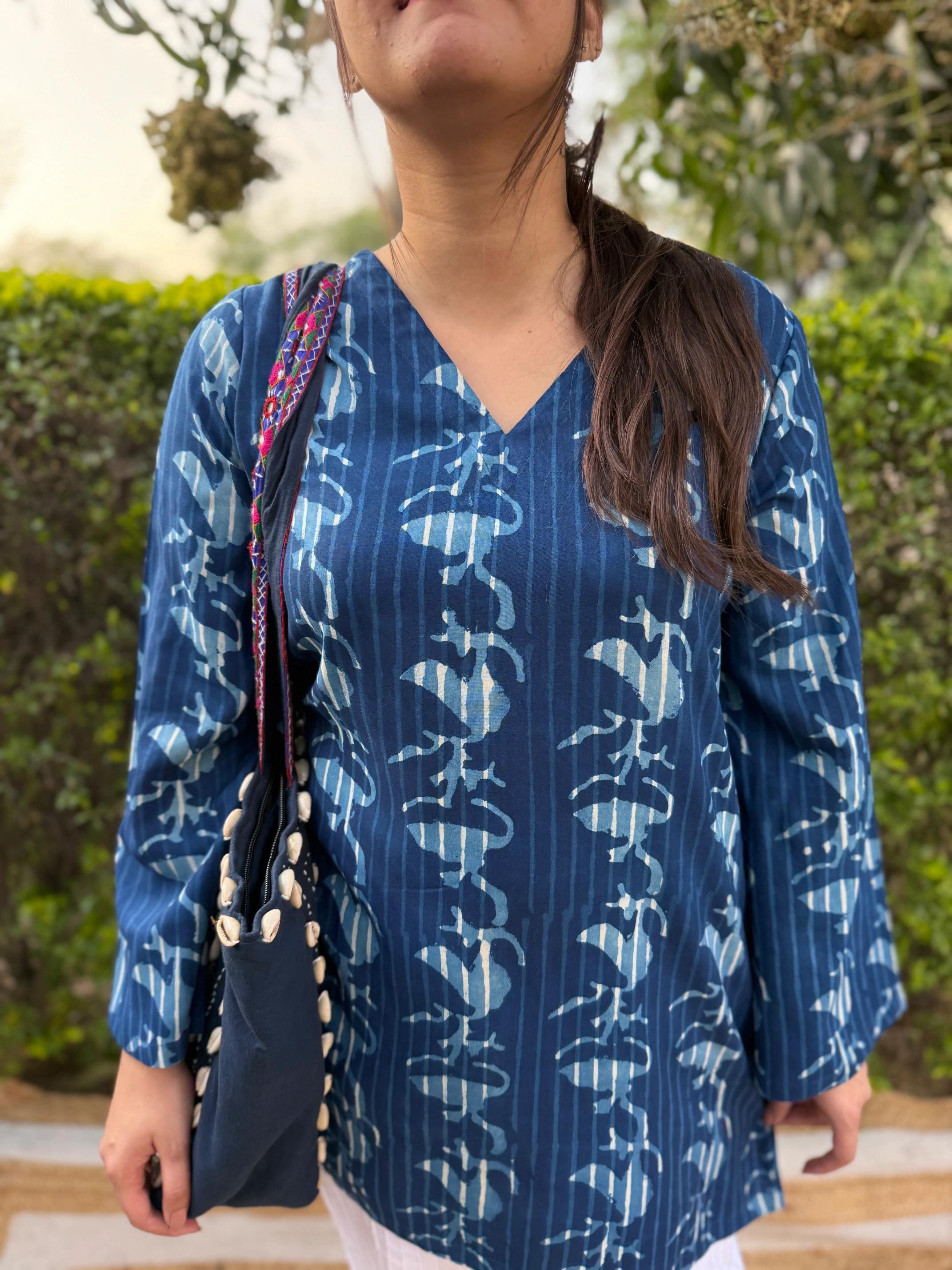 Indigo Cotton Blend Western Short Kurti