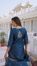 Groovy Blue Pure Heavy Designer Chanderi Silk Suit Set